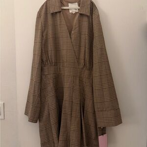 Avec Les Filles Brown Plaid Fit-and-Flare Dress